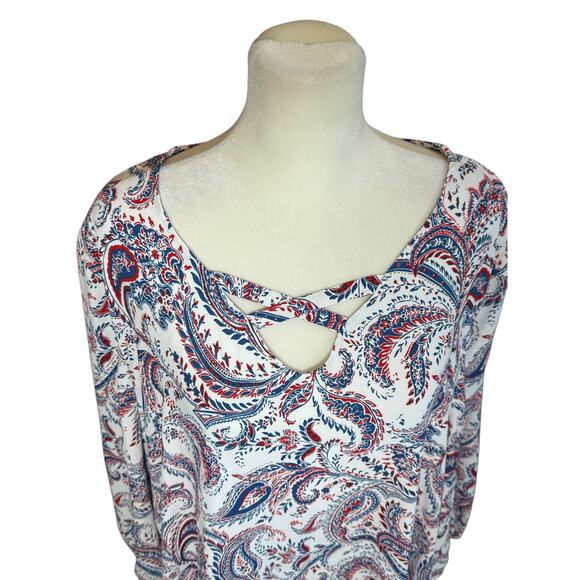 Chicos Cutout Blouse Women 4 Plus Size Paisley Flowy Americana Career Office Top - Picture 2 of 11